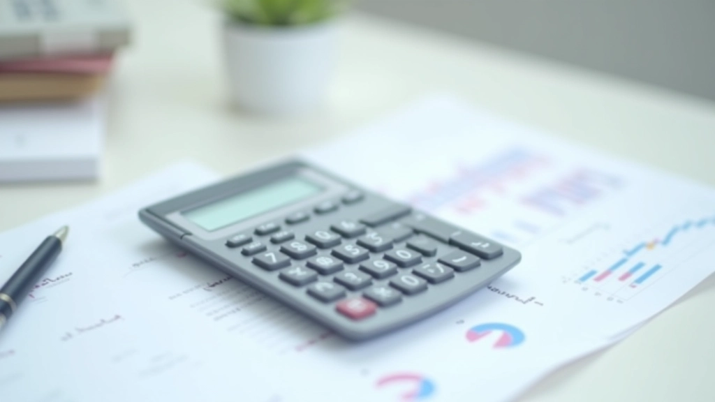 Close-up of financial calculator on desk with pension statement papers, organized workspace with clear documentation